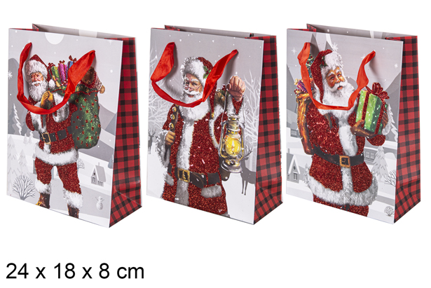 Bolsa regalo Navidad decorada blanco/rojo 24x18 cm