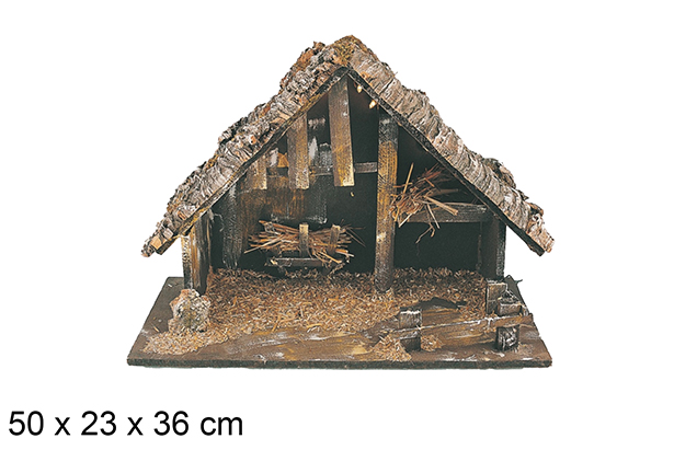 Cabaña vacía con pesebre en caja 50x23 cm 