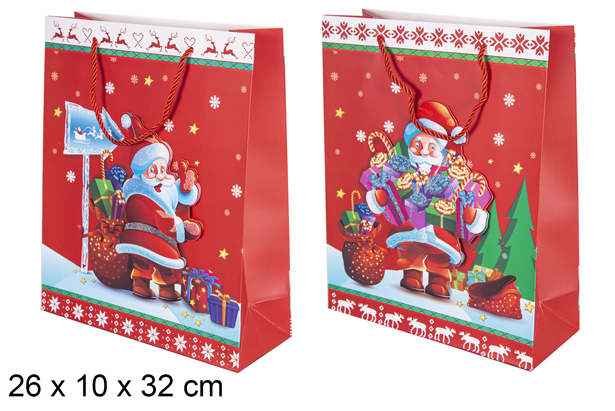 Decorated Christmas gift bag white/red 26x10 cm