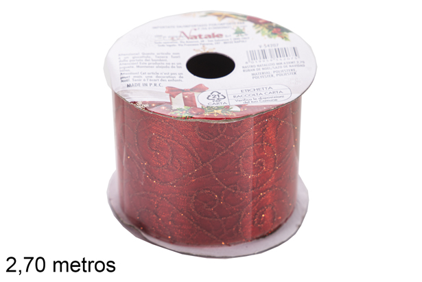 Nastro natalizio rosso con glitter assortiti 2,7 m.