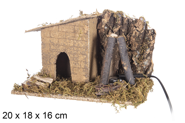 Bonfire with electric fire in open house 20x18 cm