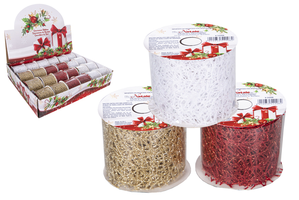 Ruban filet de Noël à paillettes assorties