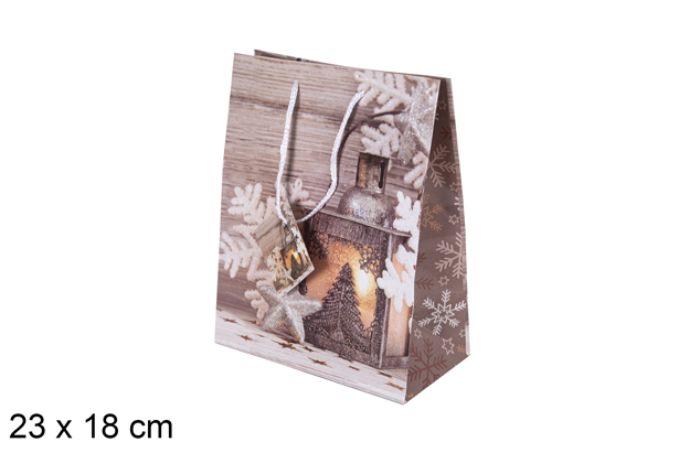 Sac cadeau de Noël décoré lampadaire 23x18 cm