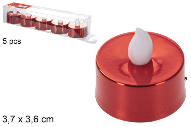 Pack 5 velas LED vermelhas 3,7x3,6 cm