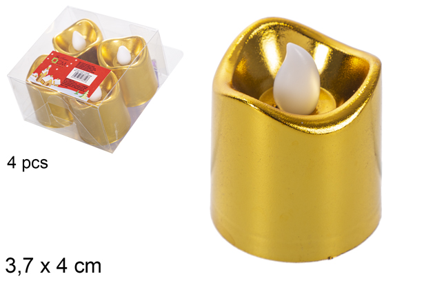 Pack 4 gold LED candles 3,7x4 cm
