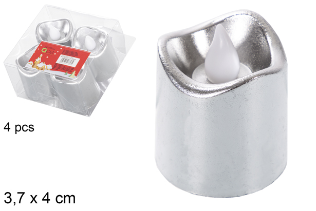 Pack 4 silver LED candles 3,7x4 cm