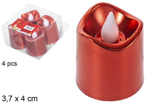 Pack 4 red LED candles 3,7x4 cm