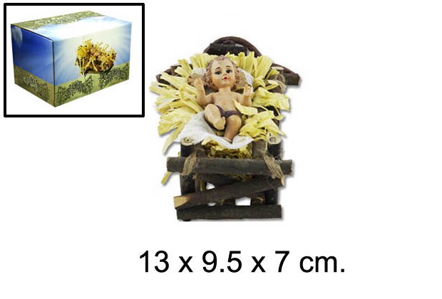 Niño Jesús en cuna madera 13 cm