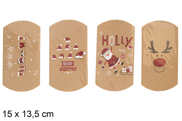 [118304] Pack 2 Christmas decorated brown gift boxes 15x13,5 cm