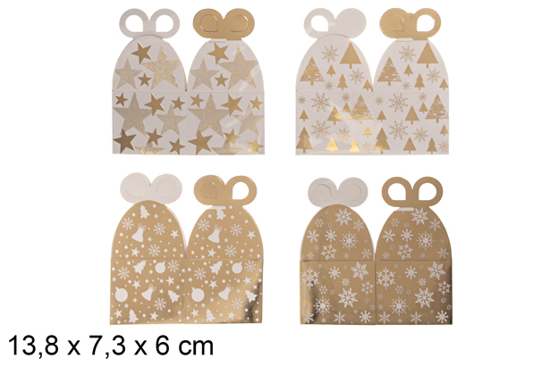 Pack 2 caixas de presente douradas decoradas para Natal 13,8x7,3 cm