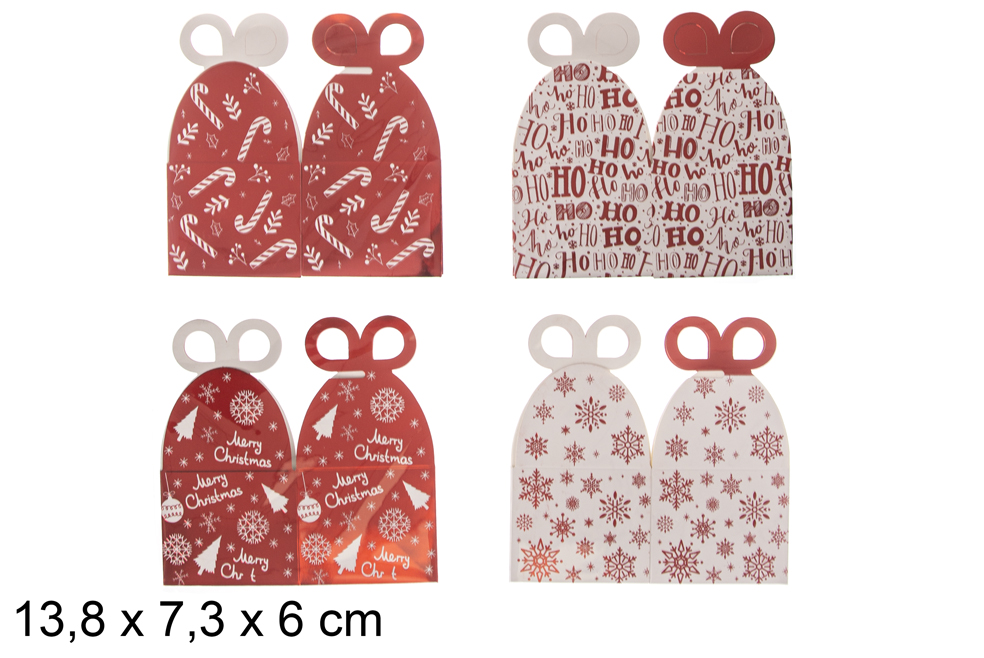 Pack 2 caixas de presente vermelhas decoradas para Natal 13,8x7,3 cm