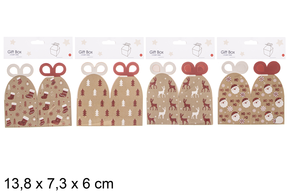 Pack 2 red gift boxes decorated Christmas glitter 13,8x7,3 cm
