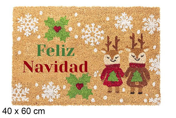 Felpudo decorado renos Feliz Navidad 40x60 cm