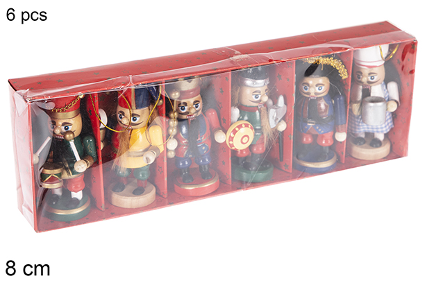 [118367] Pack 6 wooden Christmas nutcrackers assorted color 8 cm