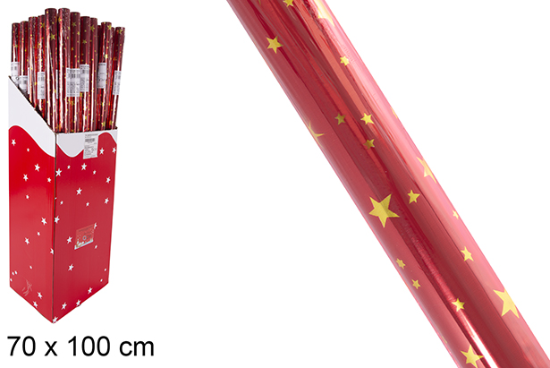 Cielo plastificato natalizio rosso con stelle dorate 70x100 cm