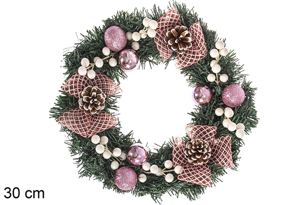 Guirlanda de Natal bolas roxas decoradas 30 cm