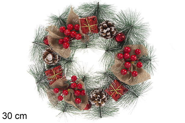 Guirlanda de Natal decorada com frutas vermelhas 30 cm
