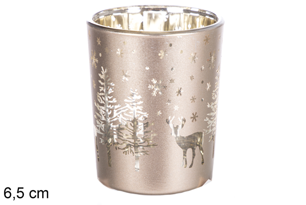 Vaso cristal Navidad satinado dorado decorado renos 6,5 cm