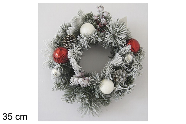 Coroa de Natal com bolas e pinhas 35 cm