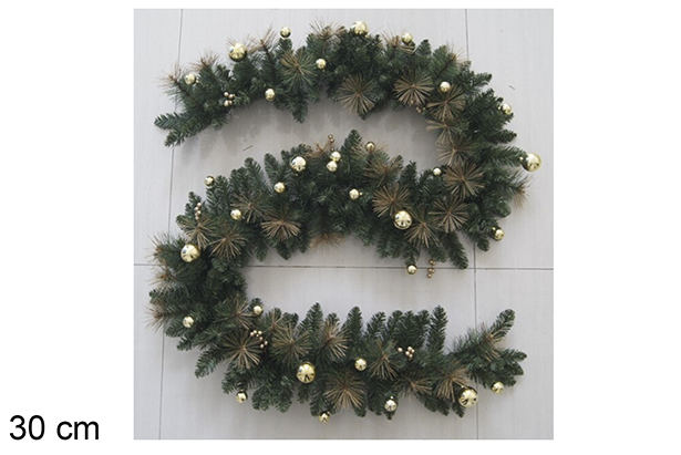 Guirlande de Noël avec baies dorées et pommes de pin 30 cm