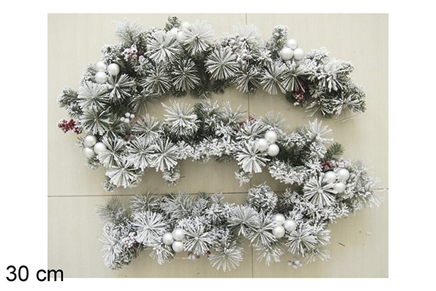 Guirnalda Navidad nevada con bayas y piñas 30 cm
