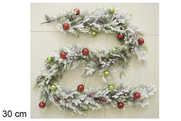 Guirlanda de Natal Snowy com bolas vermelhas/verdes e pinhas 30 cm