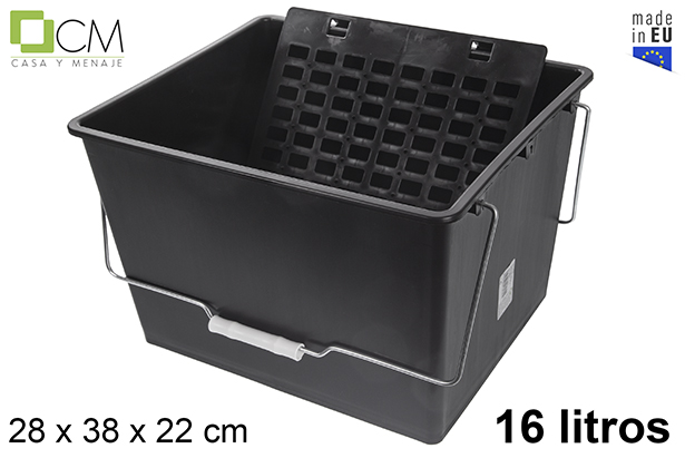 [118626] Cubo plástico pintor con rejilla negro 16 l.
