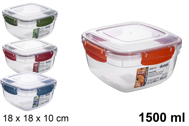 Hermetic square plastic lunch box 1.500 ml
