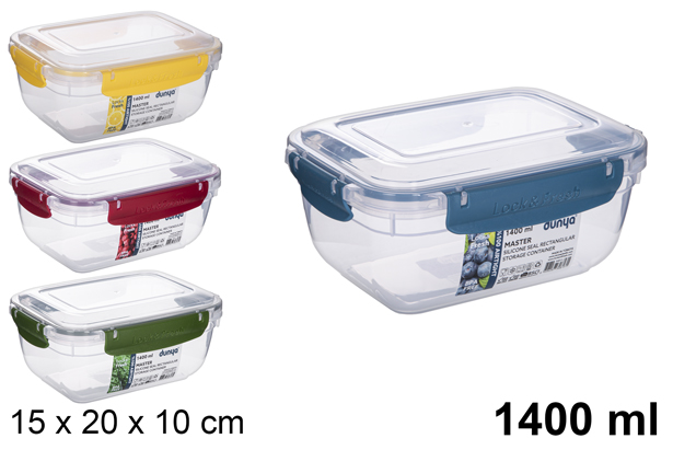 Hermetic rectangular plastic lunch box 1.400 ml