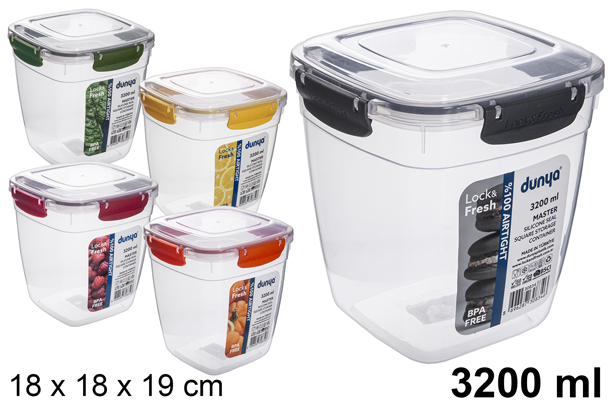 Lancheira hermética quadrada de plástico 3.200 ml