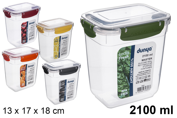 Fiambrera plástico rectangular hermética 2.100 ml