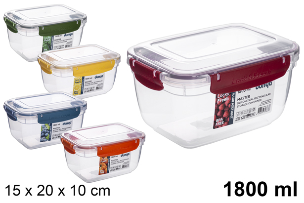 Hermetic rectangular plastic lunch box 1,800 ml