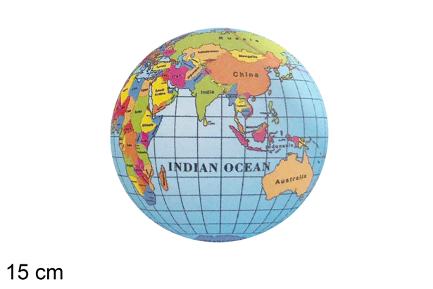 Pallina di plastica decorata con mappa del mondo, 15 cm