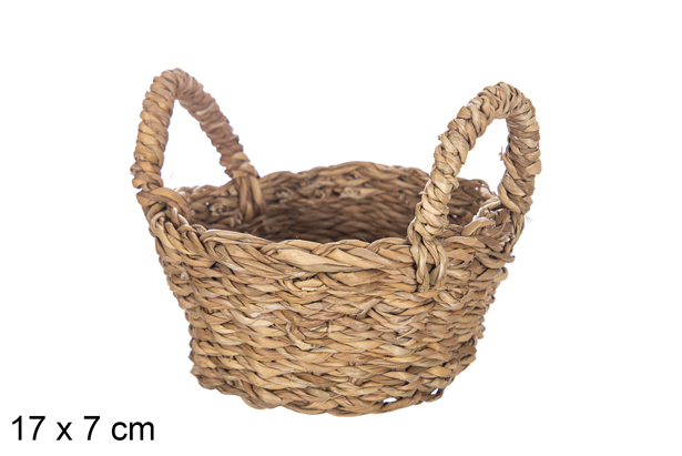Round seagrass basket with handles 17x7 cm