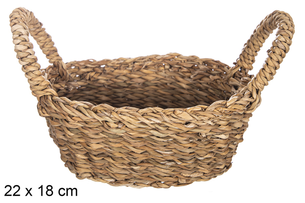 Corbeille ovale en jonc de mer avec poignées 22x18 cm