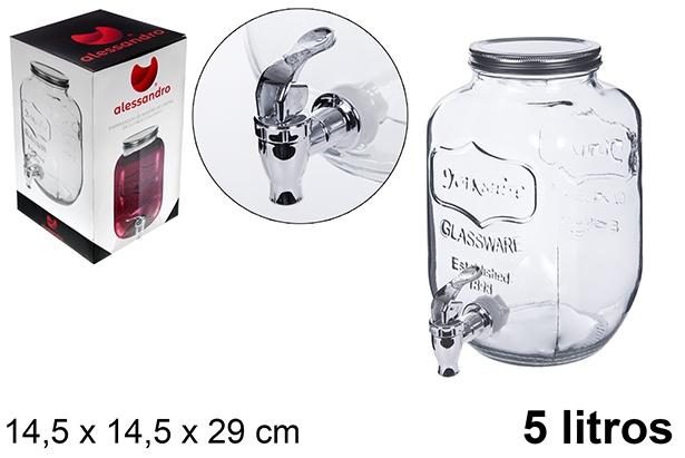 [119032] Distributeur de boissons bocal en verre avec robinet 5 l.