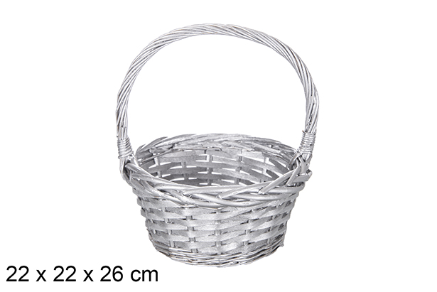 [119274] Cesta mimbre Navidad color plata 22x26 cm