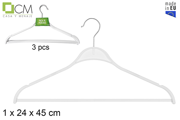 Pack 3 crochet en métal pour cintres en plastique blanc