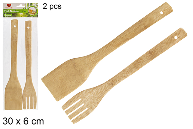 [119364] Pack 2 couverts en bambou 30x6 cm
