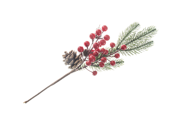 Branche de Noël avec cloche, pomme de pin et baies 36 cm