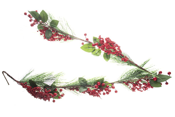 Ramo di pino e bacche rosse 130 cm