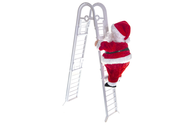 Babbo Natale che sale doppia scala rossa 66 cm