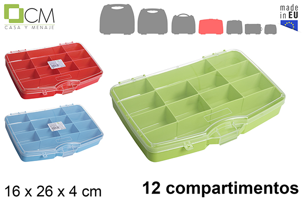 [119591] Caixa plástica multiuso com 12 compartimentos cores sortidas