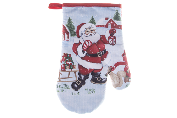 Manopla decorada Papa Noel con linterna 19x27cm