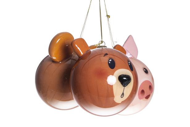 Palline in PVC assortite con faccia di maialino/orso 8 cm