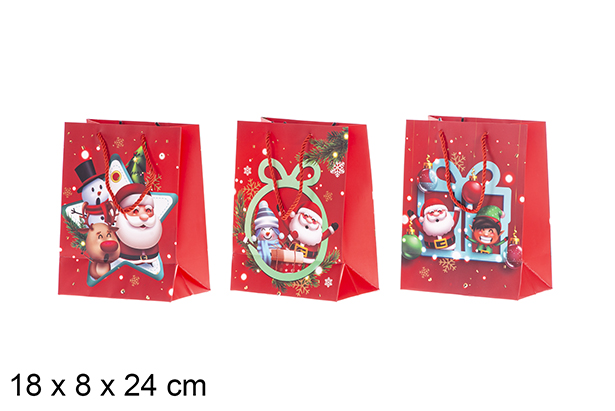 Sac cadeau de Noël blanc décoré 18x8x24 cm