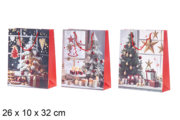 Bolsa regalo Navidad blanca decorada 26x10x32 cm