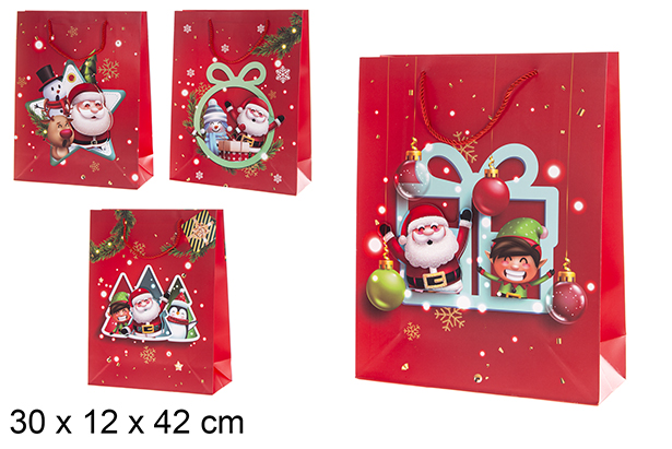 Saco de presente de Natal em madeira com Pai Natal 30x12x42 cm