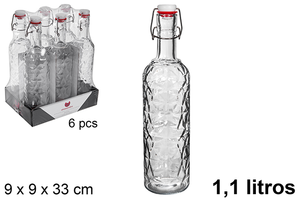 [119890] Roma soft drink glass bottle with hermetic stopper 1,1 liters