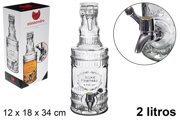 Bottiglia in vetro con tappo ermetico e rubinetto Laurel 2 litri